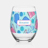 カスタムピックボールパドル&ボールブルー名門私立校風の ステムなしワイングラス (正面)