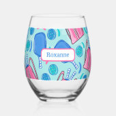 カスタムピックボールパドル&ボールブルー名門私立校風の ステムなしワイングラス (裏面)