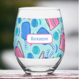 カスタムピックボールパドル&ボールブルー名門私立校風の ステムなしワイングラス