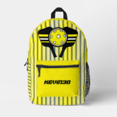 カスタムピックボール選手クールのストライプ黄色いスポーツ プリントバックパック (正面)