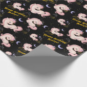 カスタムピンクお洒落ユニコーンガールズ誕生日 | ラッピングペーパー (角)