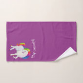 カスタムピンクかわいらしパープルティール（緑がかった色）ブルーユニコーン バスタオルセット (ハンドタオル)
