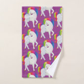 カスタムピンクかわいらしパープルティール(緑がかった色)ブルーユニコーン バスタオルセット (ハンドタオル)
