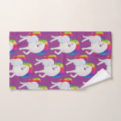 カスタムピンクかわいらしパープルティール(緑がかった色)ブルーユニコーン バスタオルセット (ハンドタオル)