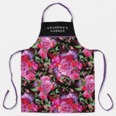 カスタムピンクとブラックの水彩明るい赤紫色開花 エプロン (正面)