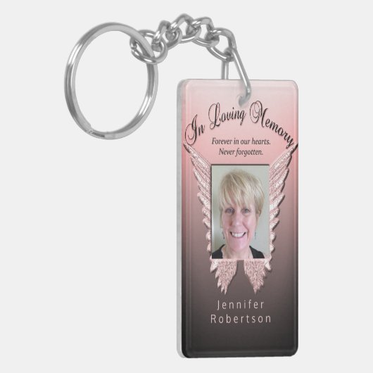 カスタムピンクのメモリアルエンジェルウィングスの写真を追加 キーホルダー (正面左)