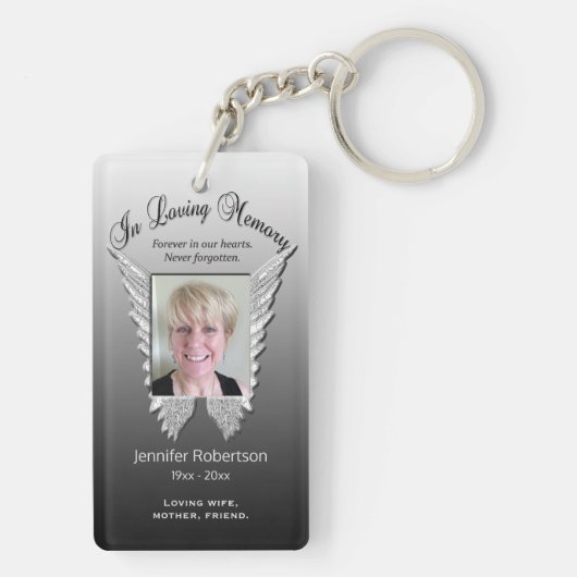 カスタムピンクのメモリアルエンジェルウィングスの写真を追加 キーホルダー (裏面)