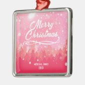 カスタムピンクの雪の森メリークリスマス メタルオーナメント (左)
