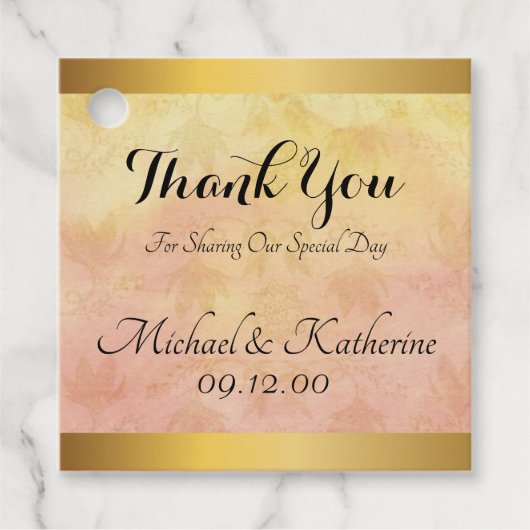 カスタムピンクイエローミュート水彩感謝 フェイバータグ (正面)