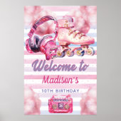 カスタムピンクウォーターカラーローラブレード誕生日 ポスター (正面)