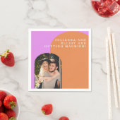 カスタムピンクオレンジレトロフォト婚約パーティ スタンダードカクテルナプキン (インサイチュ)