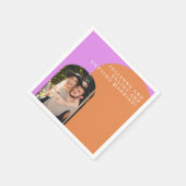 カスタムピンクオレンジレトロフォト婚約パーティ スタンダードカクテルナプキン (角)