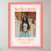 カスタムピンクオレンジ写真卒業ウェルカムサイン ポスター (正面)