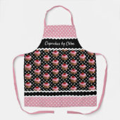 カスタムピンクカップケーキ水玉模様パターンオンブラック エプロン (正面)