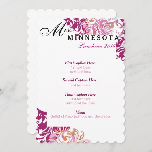 カスタムピンクカ数々のラーつる植物ランチョンプログラムカード メニュー (正面/裏面)