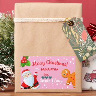 カスタムピンククリスマスの愛とサンタとジンジャーブレッド 長方形シール