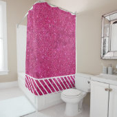 カスタムピンクグリッターと白ストライプ色モダンアート シャワーカーテン (インサイチュ)