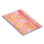 カスタムピンクコーラルレッドオレンジフローラアートパターン ノートブック (右側)