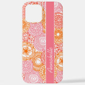 カスタムピンクコーラルレッドオレンジフローラアートパターン iPhoneケース (裏面)