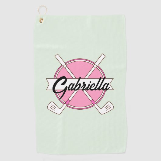 カスタムピンクゴパーソナライズされたルフクラブモノグラム ゴルフタオル (正面)