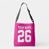 カスタムピンクジャージー番号クロス体バッグ クロスボディバッグ (裏面)