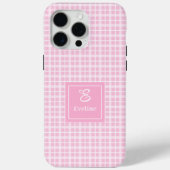 カスタムピンクチェックiPhoneケース おしゃれモノグラムスタイル Case-Mate iPhoneケース (裏面)