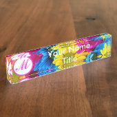 カスタムピンクデスク名プレートデイジーカラフル花 デスクネームプレート (側面)