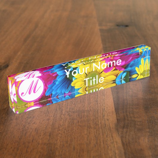 カスタムピンクデスク名プレートデイジーカラフル花 デスクネームプレート (側面)