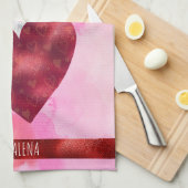 カスタムピンクドッグラバーバレンタインギフトチワワ キッチンタオル (四つ折り)