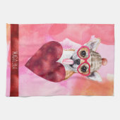 カスタムピンクドッグラバーバレンタインギフトチワワ キッチンタオル (横)