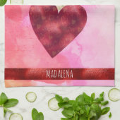 カスタムピンクドッグラバーバレンタインギフトパグ キッチンタオル (折り畳み)