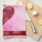 カスタムピンクドッグラバーバレンタインギフトパグ キッチンタオル (四つ折り)