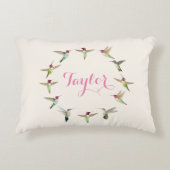 カスタムピンクハミングバードアクセント枕 アクセントクッション (正面)