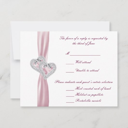 カスタムピンクハート応答カード 出欠カード (正面)