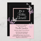 カスタムピンクバタフライベビーシャワー招待状カード 招待状 (正面/裏面)