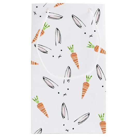 カスタムピンクバニーのウサギとニンジン柄バスケット スモールペーパーバッグ (裏面)
