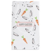 カスタムピンクバニーのウサギとニンジン柄バスケット スモールペーパーバッグ (正面)