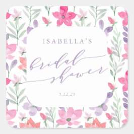 カスタムピンクパープルウォーターフローラブライダルシャワー スクエアシール