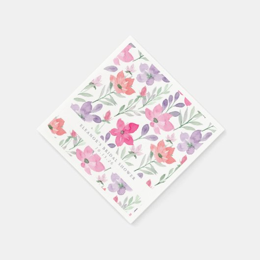 カスタムピンクパープルウォーターフローラブライダルシャワー スタンダードカクテルナプキン (角)