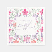 カスタムピンクパープルウォーターフローラブライダルシャワー スタンダードカクテルナプキン (正面)