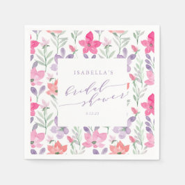 カスタムピンクパープルウォーターフローラブライダルシャワー スタンダードカクテルナプキン