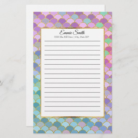 カスタムピンクパープルティール（緑がかった色）グリーンマーメイドはかりで測 便箋 (正面/裏面)