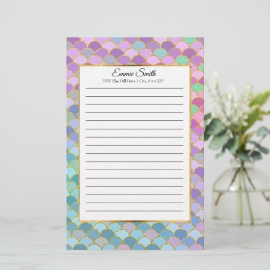 カスタムピンクパープルティール（緑がかった色）グリーンマーメイドはかりで測 便箋 (スタンド正面)