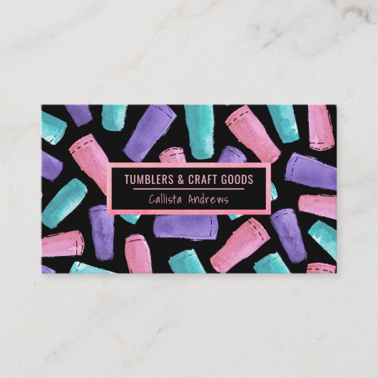 カスタムピンクパープルティール（緑がかった色）タンブラー水彩工芸品 名刺 (正面)