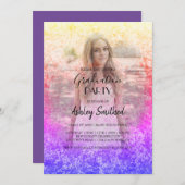 カスタムピンクパープルホログラフィ目盛 招待状 (正面/裏面)