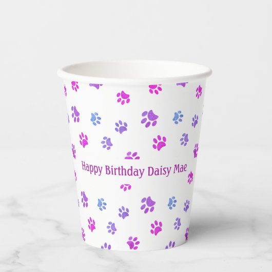 カスタムピンクパープルポープリントペットバースデーパーティー 紙コップ (正面)