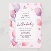 カスタムピンクパープル |バルーンスターベビーシャワー 招待状 (正面)