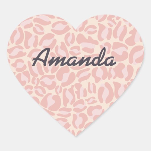 カスタムピンクヒョウ柄ヒョウ柄スポットサファリ ハートシール (正面)