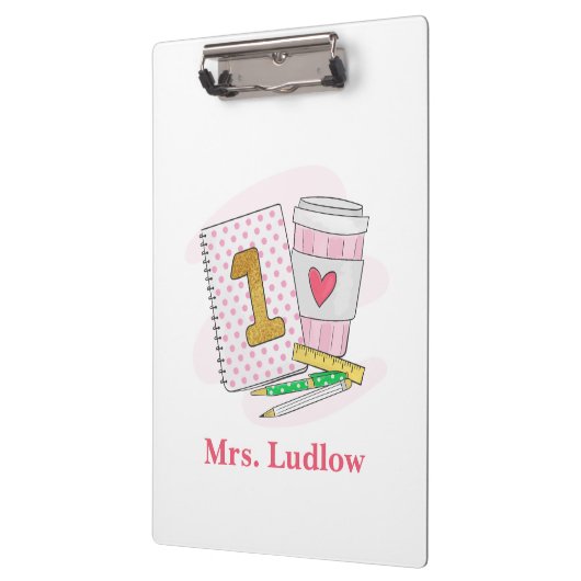 カスタムピンクファーストグレード先生学校 クリップボード (左)