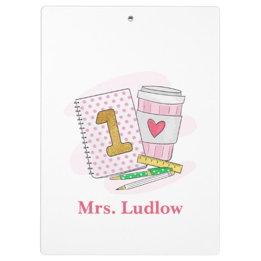カスタムピンクファーストグレード先生学校 クリップボード (裏面)
